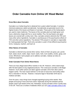 Order Cannabis from Online UK Weed Market