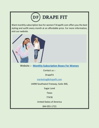 Monthly Subscription Boxes for Women | Drapefit.com