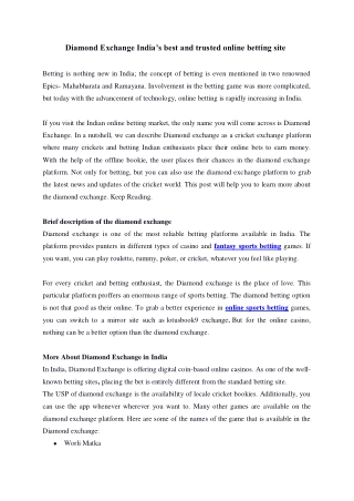 Diamond Exchange India’s best and trusted online betting site
