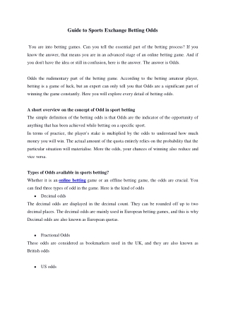 Guide to Sports Exchange Betting Odds