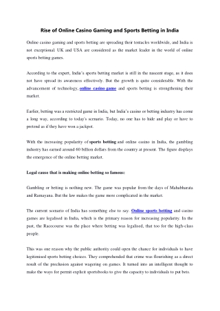 Rise of Online Casino Gaming and Sports Betting in India