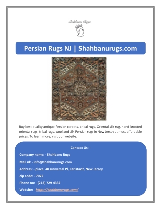 Persian Rugs NJ | Shahbanurugs.com
