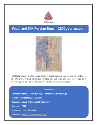 Wool and Silk Persian Rugs | 1800getarug.com