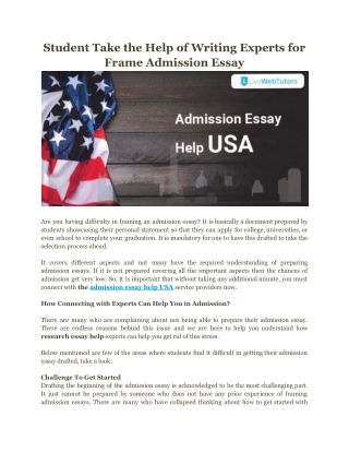 Student Take the Help of Writing Experts for Frame Admission Essay