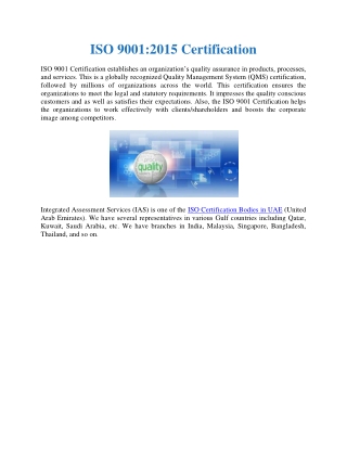 ISO 9001:2015 (QMS) Certification
