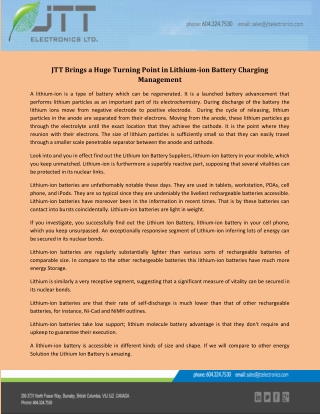 JTT Brings a Huge Turning Point in Lithium-ion Battery Charging Management