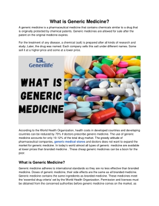 What is Generic Medicine