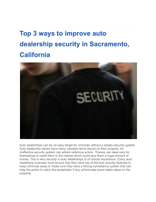 Top 3 ways to improve auto dealership security in Sacramento, California