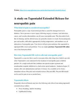 A study on Tapentadol Extended Release for neuropathic pain