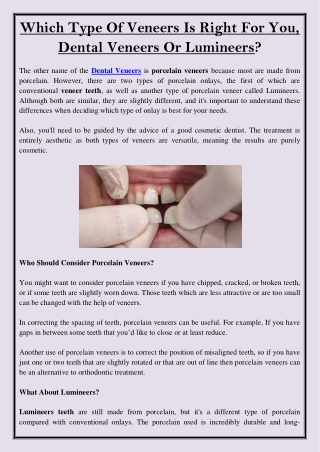 Which Type Of Veneers Is Right For You, Dental Veneers Or Lumineers