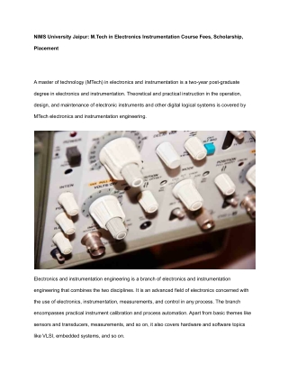 M.Tech in Electronics Instrumentation at NIMS University Jaipur, Course Fees, Scholarship, Placement
