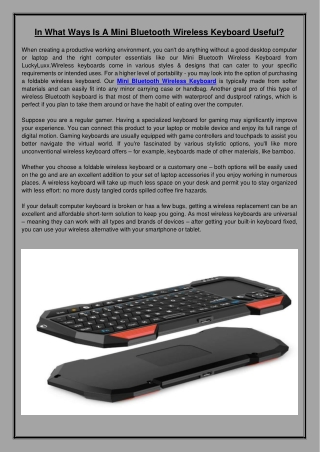 In What Ways Is A Mini Bluetooth Wireless Keyboard Useful