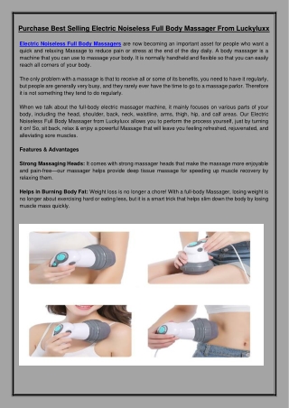 Purchase Best Selling Electric Noiseless Full Body Massager From Luckyluxx
