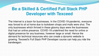 Be a Skilled & Certified Full Stack PHP Developer with Texceed
