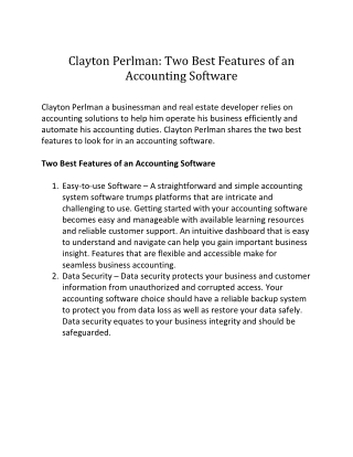 Clayton Perlman: Best Features of an Accounting Software