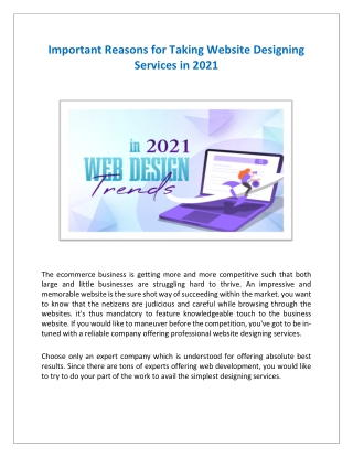 Important Reasons for Taking Website Designing Services in 2021