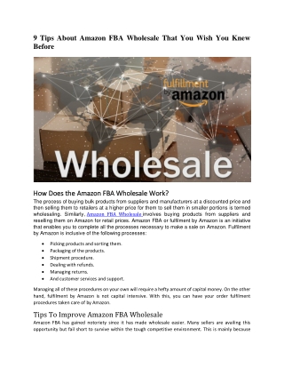 9 Tips About Amazon FBA Wholesale That You Wish You Knew Before