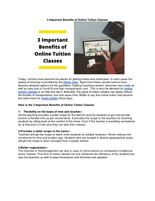 3 Important Benefits of Online Tuition Classes