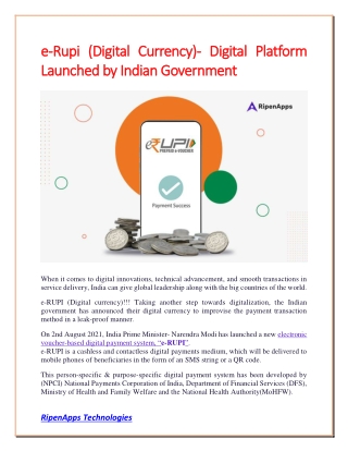 e-Rupi (Digital Currency)- Digital Platform Launched by Indian Government