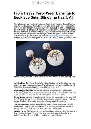 From Heavy Party Wear Earrings to Necklace Sets, Blingvine Has it All