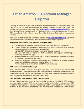 Let an Amazon FBA Account Manager Help You