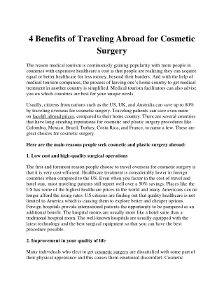 Benefits of Traveling Abroad for Cosmetic Surgery |Make Medical Trip