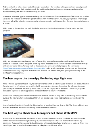 Information about how to Use the mSpy Monitoring App Right now
