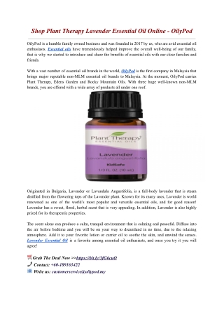 Shop Plant Therapy Lavender Essential Oil Online - OilyPod