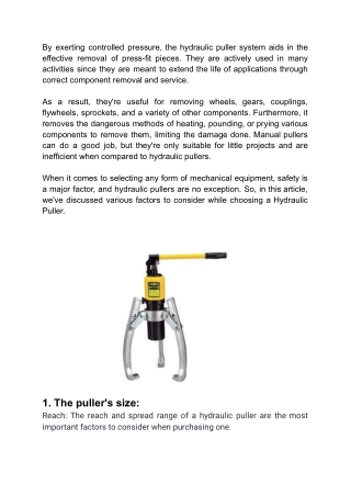 How to Select Hydraulic Pullers Safely