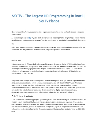 SKY TV - The Largest HD Programming in Brazil | Sky Tv Planos