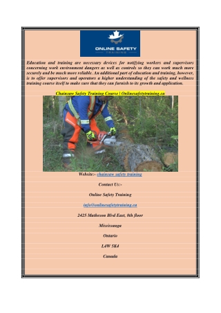 Chainsaw Safety Training Course Onlinesafetytraining.ca