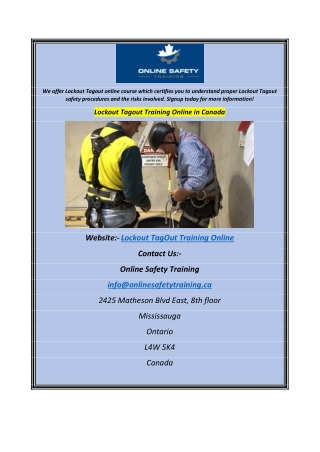 Lockout Tagout Training Online in Canada