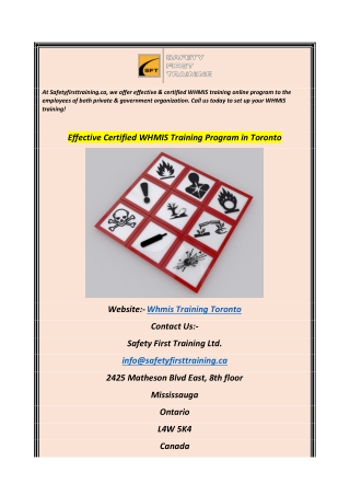 Effective Certified WHMIS Training Program in Toronto