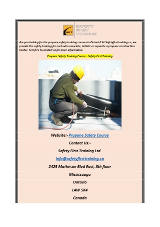 Propane Safety Training Course - Safety First Training