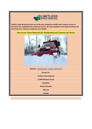 Vancouver Snow Removal for Residential and Commercial Sector