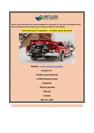 Snow Removal in Coquitlam  Limitless Snow Removal