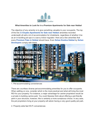 What Amenities to Look for in a Premium Apartments for Sale near Hebbal