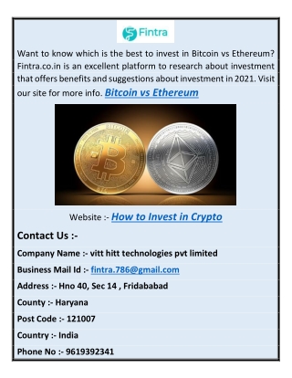 Bitcoin Vs Ethereum | Fintra.co.in