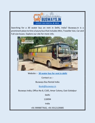 30 Seater Bus for Rent in Delhi | Busways.in