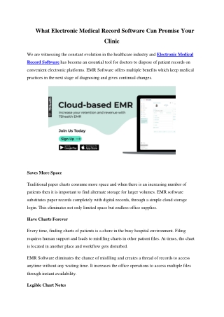 What Electronic Medical Record Software Can Promise Your Clinic