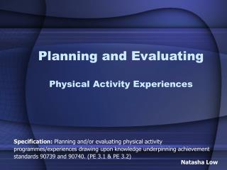 Planning and Evaluating Physical Activity Experiences