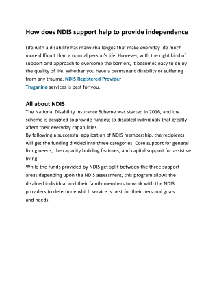 NDIS support help to provide independence