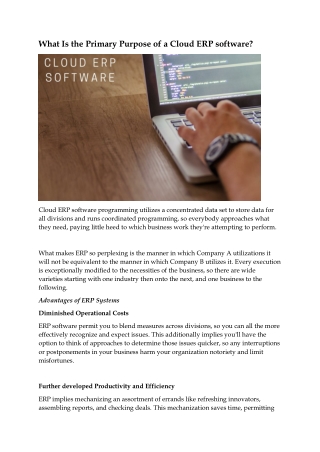 What Is the Primary Purpose of a Cloud ERP software?