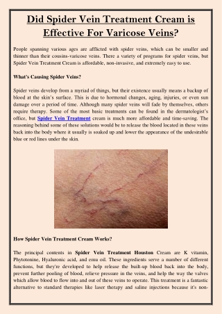 Did Spider Vein Treatment Cream is Effective For Varicose Veins