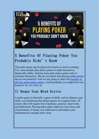 5 Benefits Of Playing Poker You Probably Didn’t Know