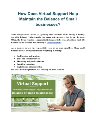 How Does Virtual Support help maintain the balance of small businesses
