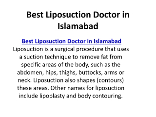 Best Liposuction Doctor in Islamabad