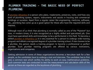 Plumber Training - The Basic Need of Perfect