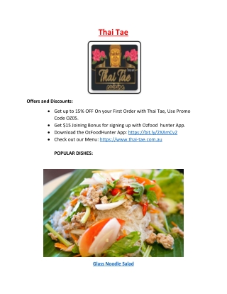 Thai Tae restaurant Coogee Perth, WA - 15% Off