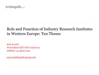 Role and Function of Industry Research Institutes in Western Europe: Ten Theses